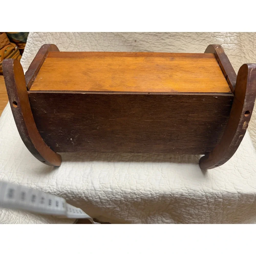Vintage Handmade Wooden Doll Cradle Brown Natural Wood 12in